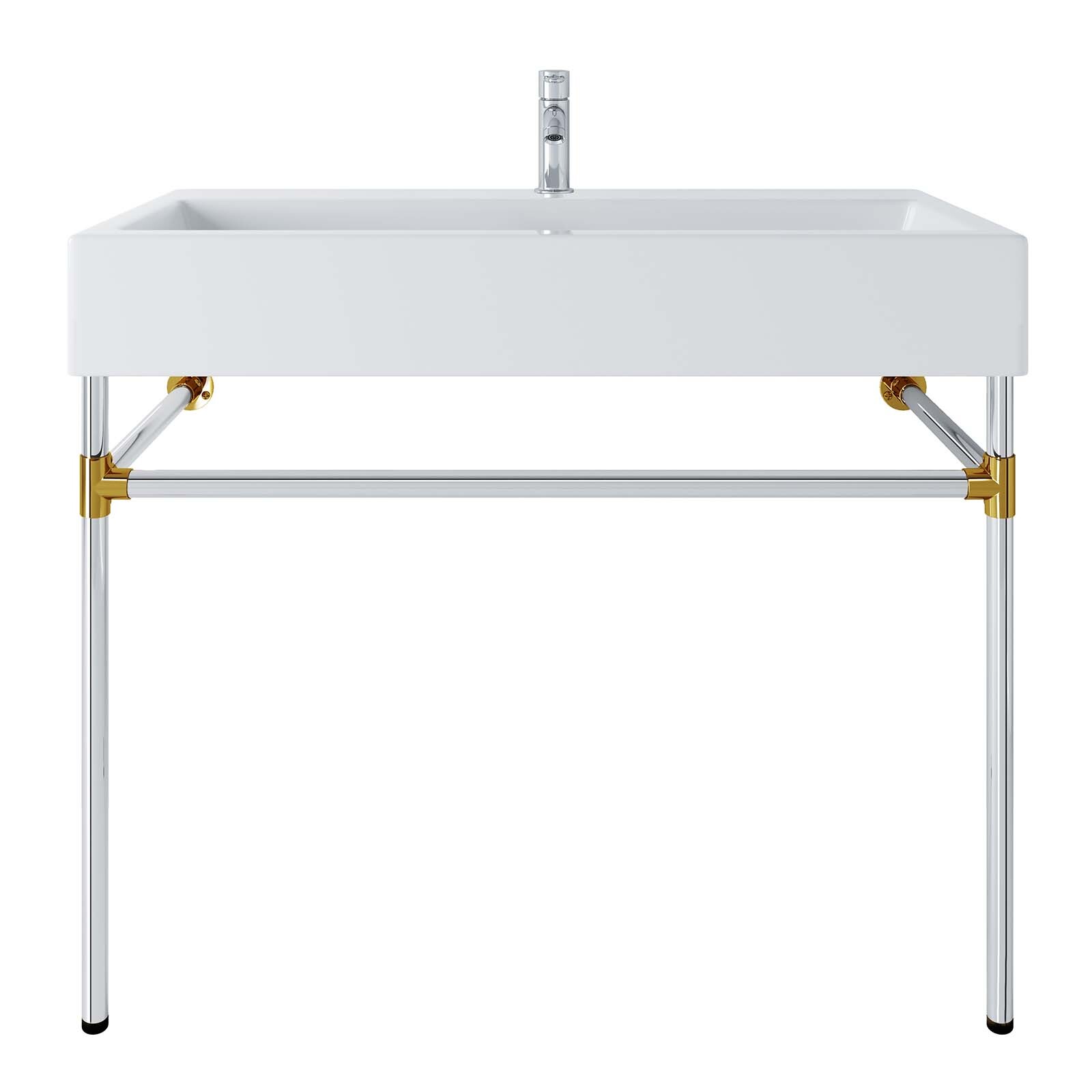 Modway Redeem 40″ Wall-Mount Silver Stainless Steel Bathroom Vanity