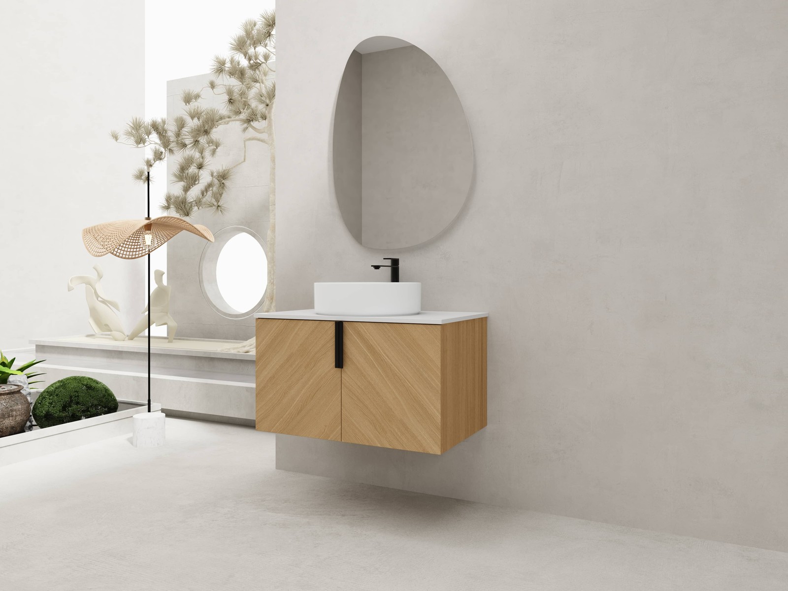Bathroom Vanity w/Ceramic Sink, Wall-Mounted Storage Cabinet w/Soft Close Door