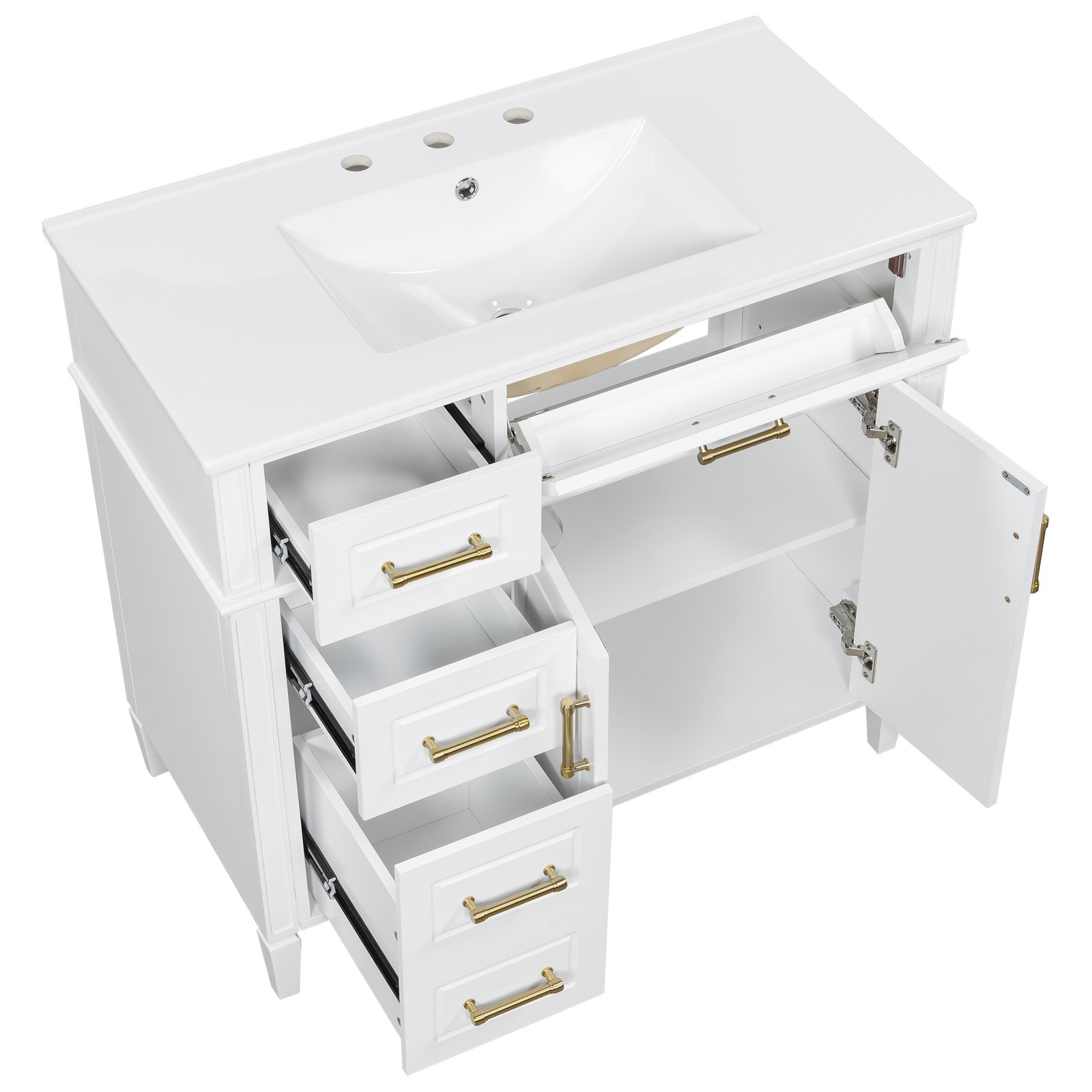 Bathroom Vanity w/Ceramic Sink,Wood Storage Cabinet w/Drawers &Adjustable Shelf