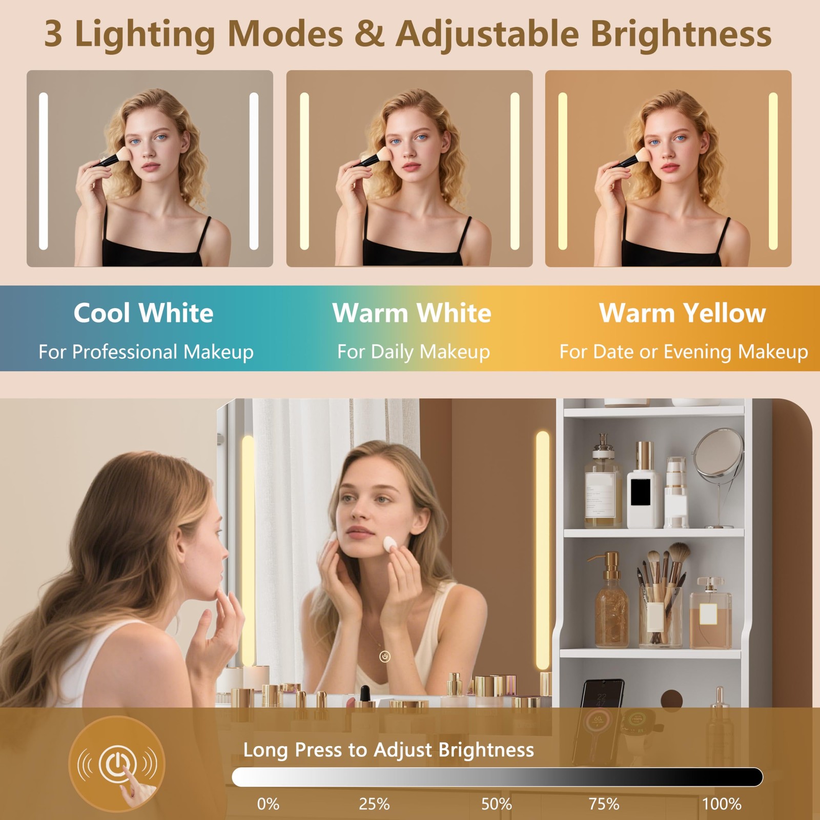 App Controlled RGB Vanity Arc Mirror Makeup Table Drawers Chair 3 Modes Outlet