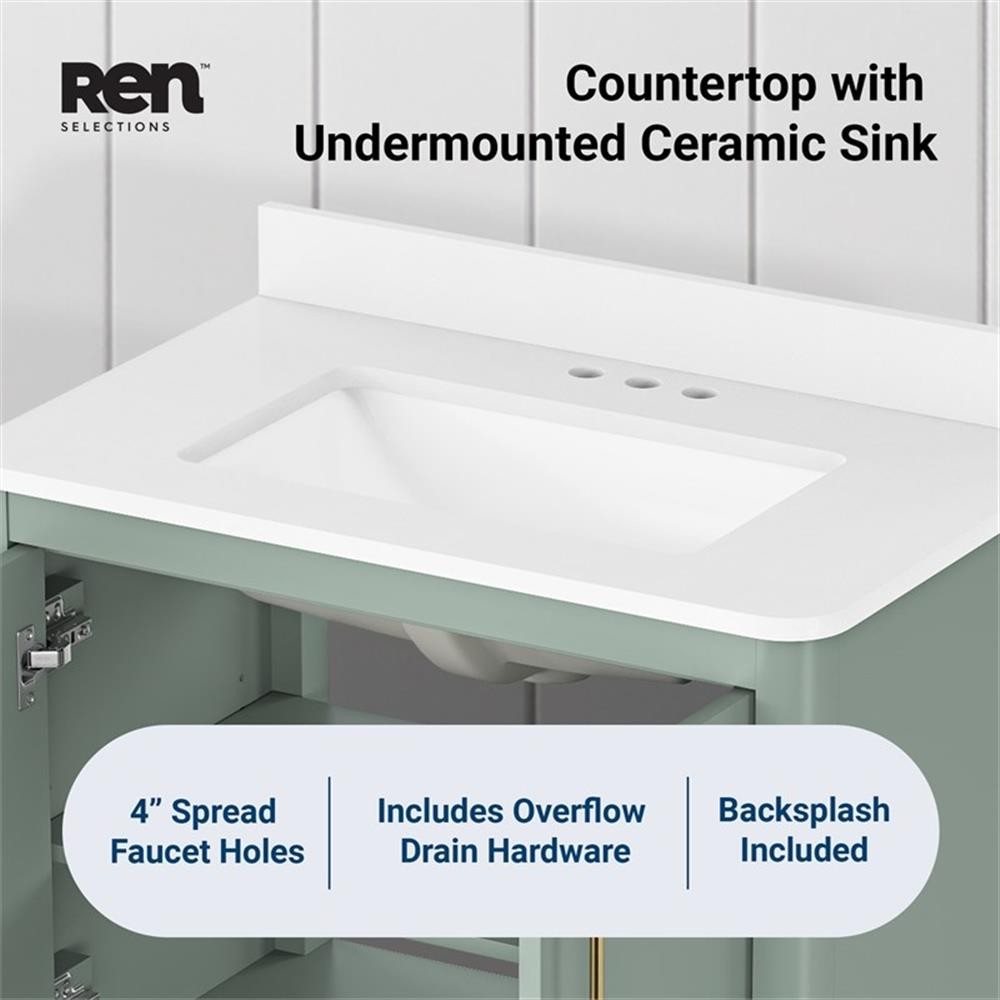 Pemberly Row 30″ Bathroom Vanity in Sage Green with Engineered Marble Countertop