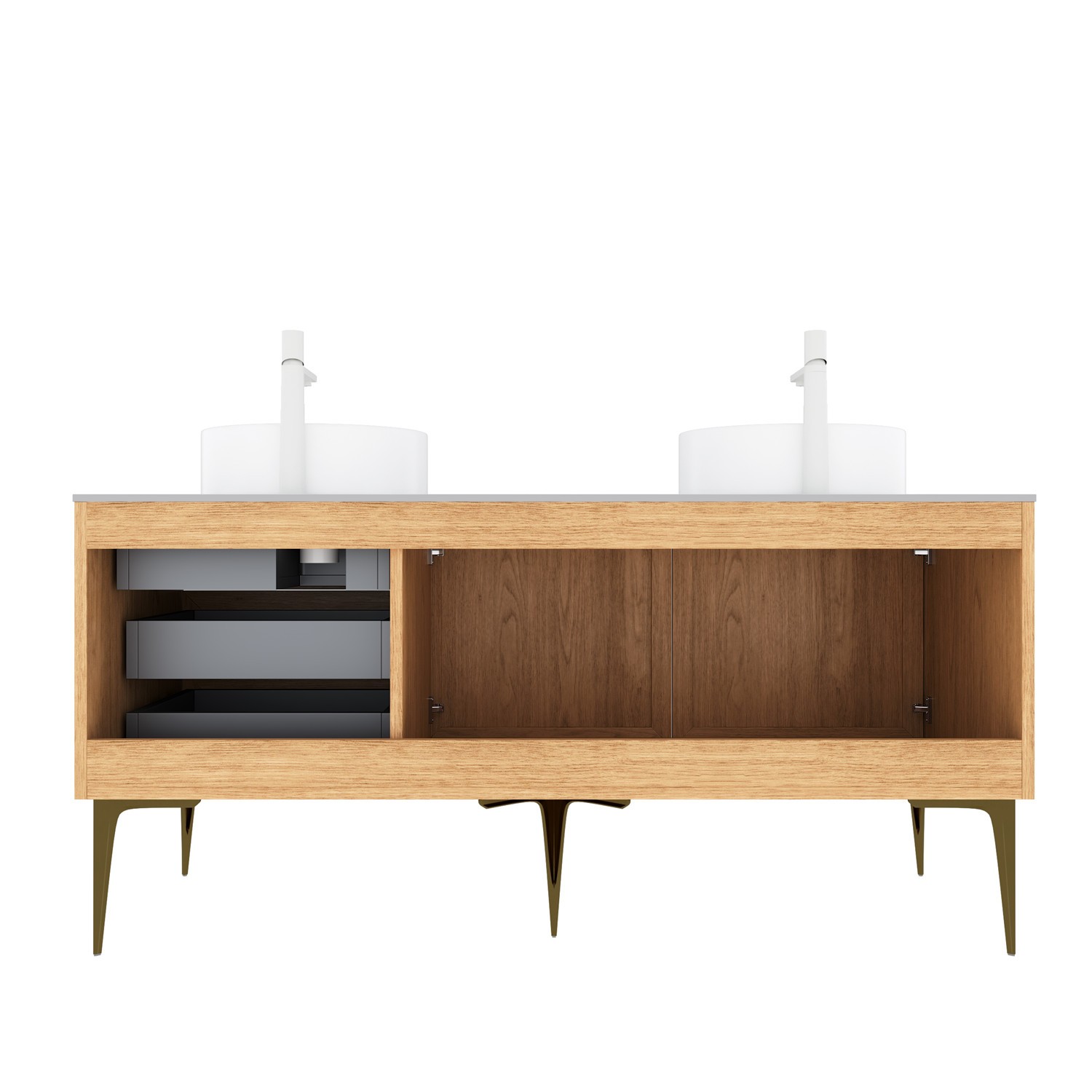 60″ Bathroom Vanity w/Double Ceramic Sink, Freestanding Vanity Cabinet,3 Drawers