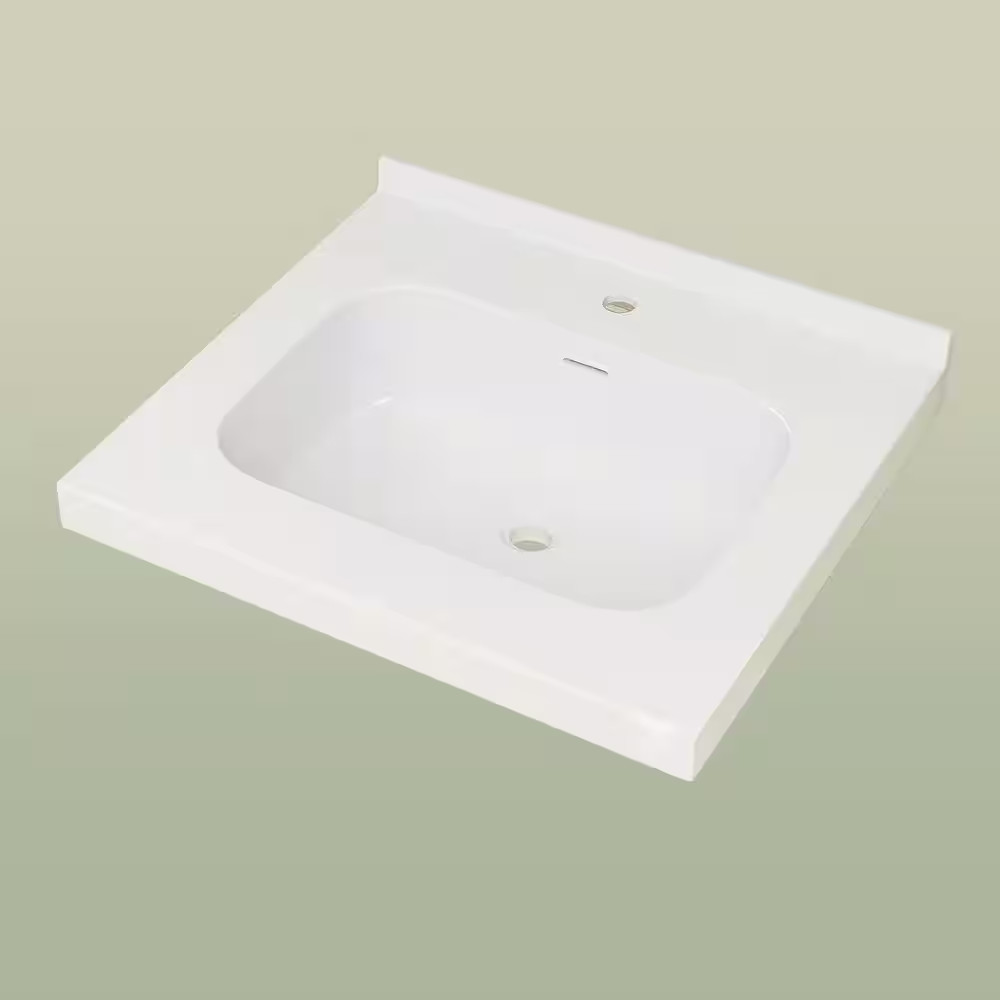 24 In. W X 22 In. D Solid Surface White Rectangular Single Sink Bath Vanity Top