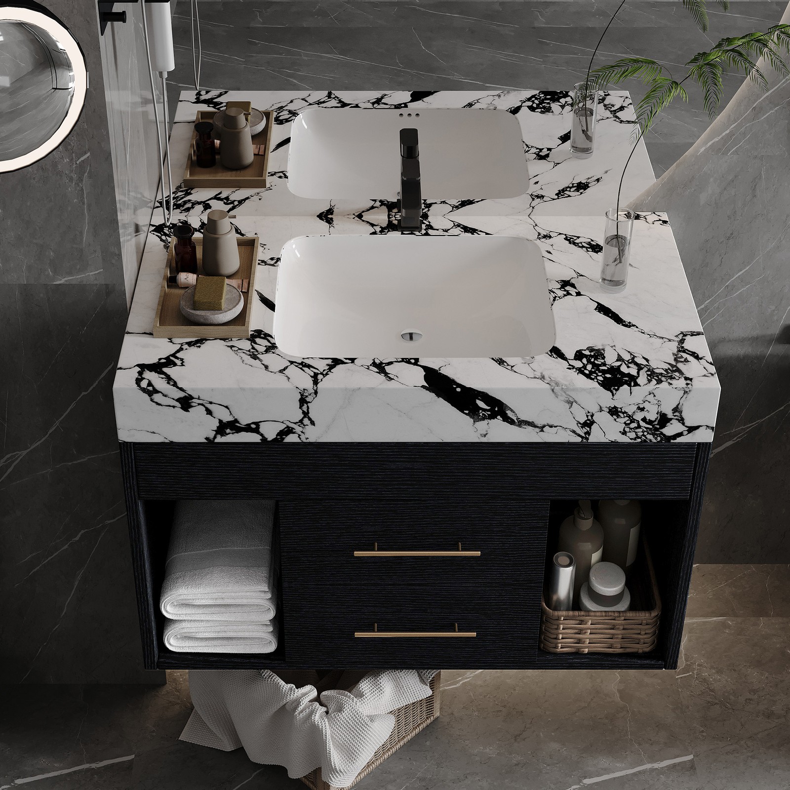 29.9″ Floating Vanity with Sintered Stone Top & Ceramic Sink