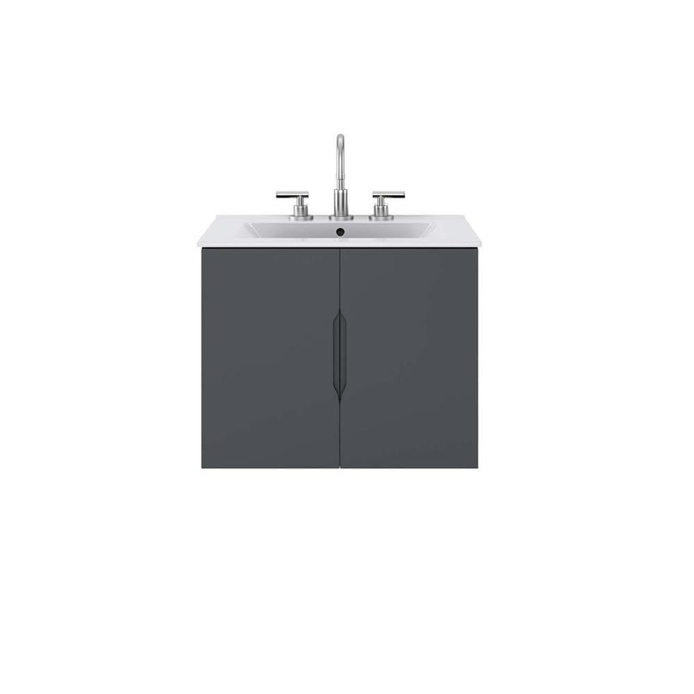 Pemberly Row 23″ Modern Wood/Ceramic Bathroom Vanity in Gray/White
