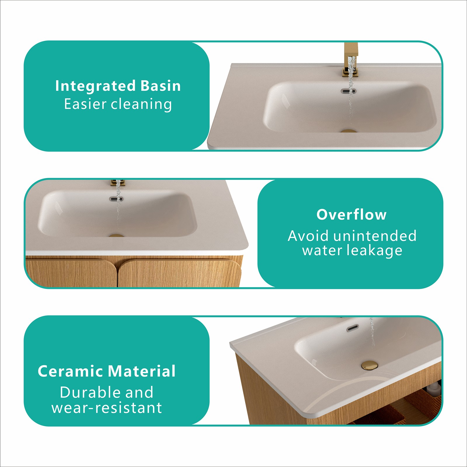 Light Oak 30″ Modern Bathroom Vanity with Ceramic Sink & Storage