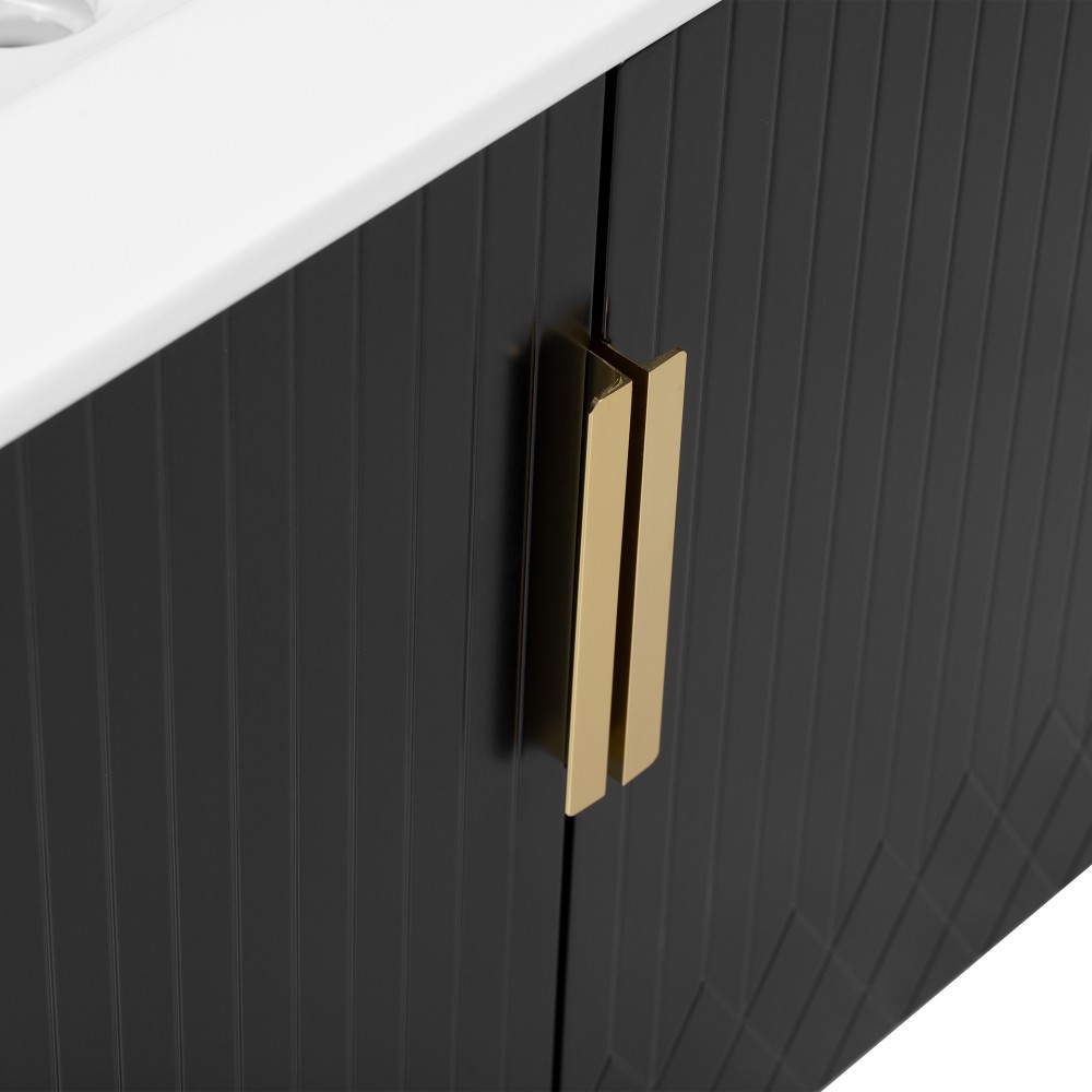 Bathroom Vanity W Ceramic Sink Three-Hole Mounting Features Two Soft-Close Doors