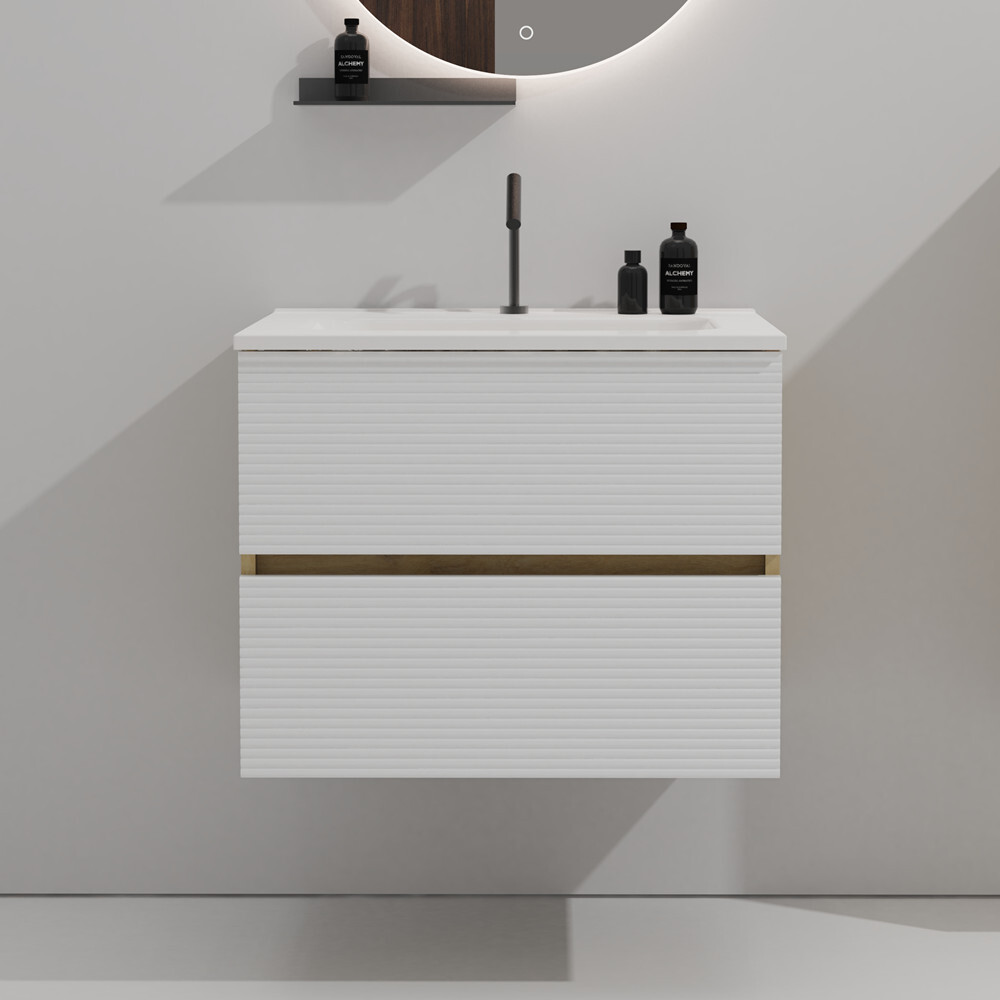 24″ 30″ 36″ Wall Mounted Bathroom Vanity w/Sink,Floating Vanity Cabinet,2 Drawer