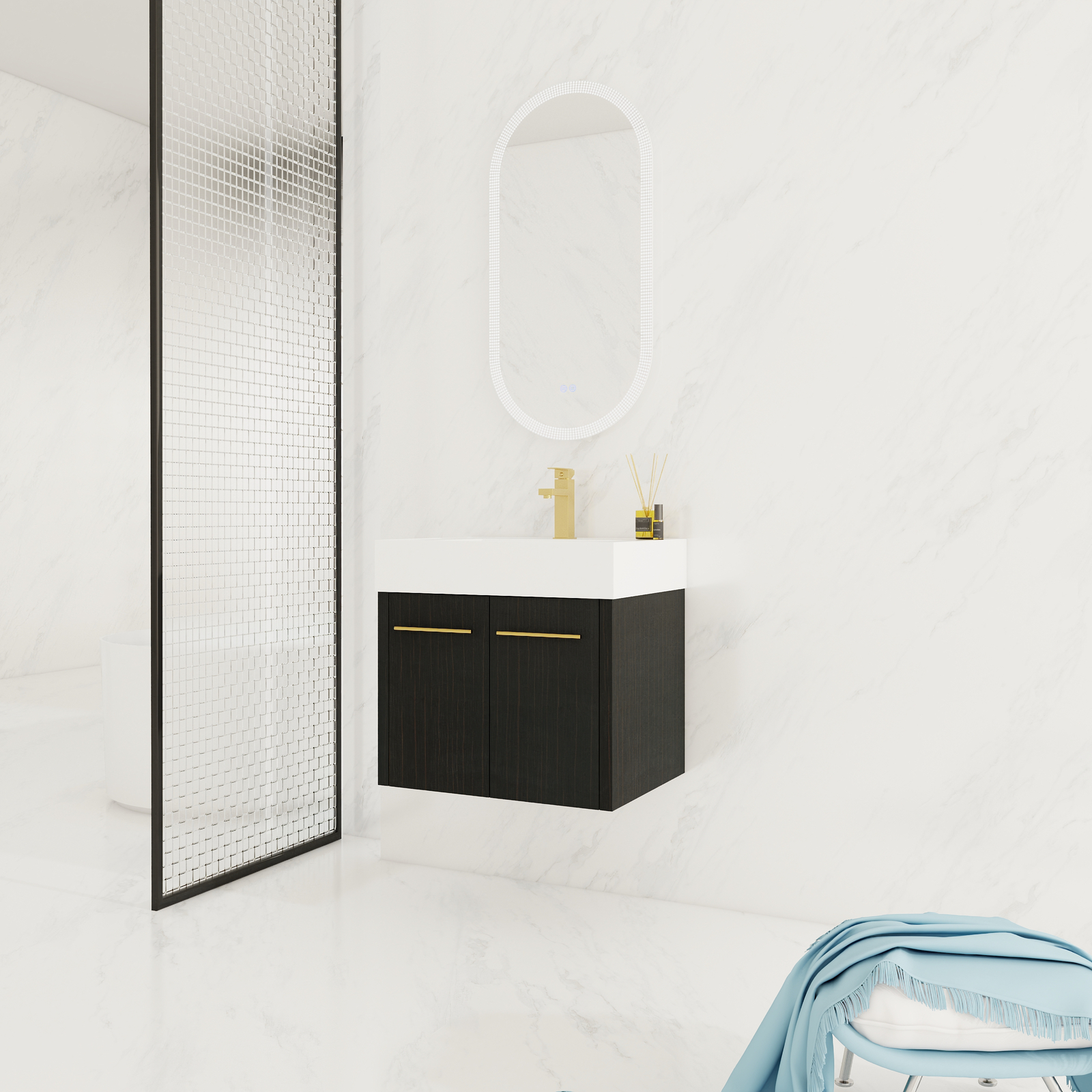 24 Inch Wooden Bathroom Vanity with Sink W/ Soft-Closing Thick Edge Resin Basin