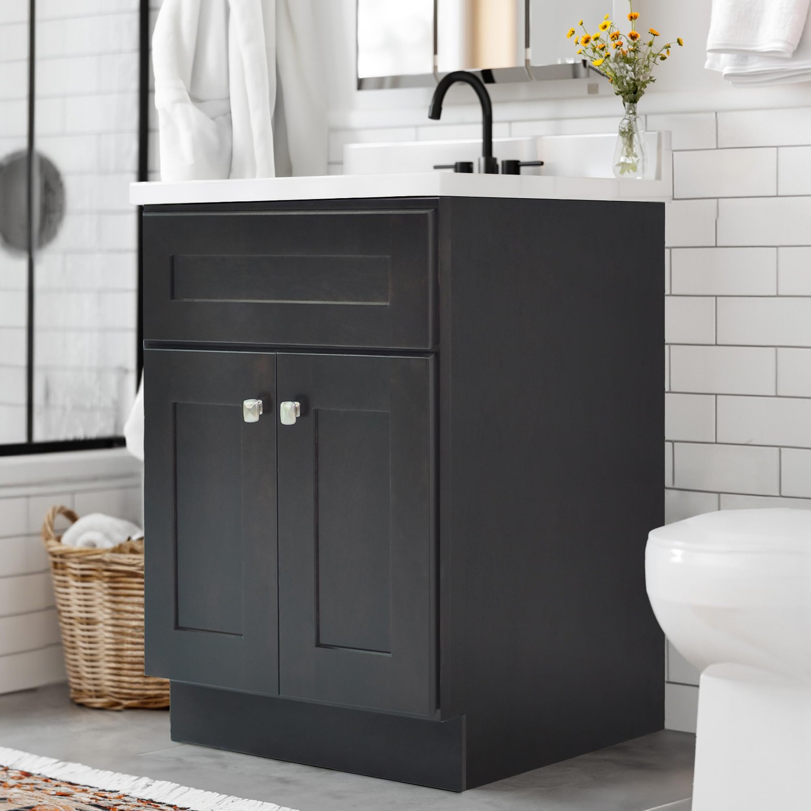 Brookings Vanity in Espresso w/ White Marble Top Fully Assembled 25″