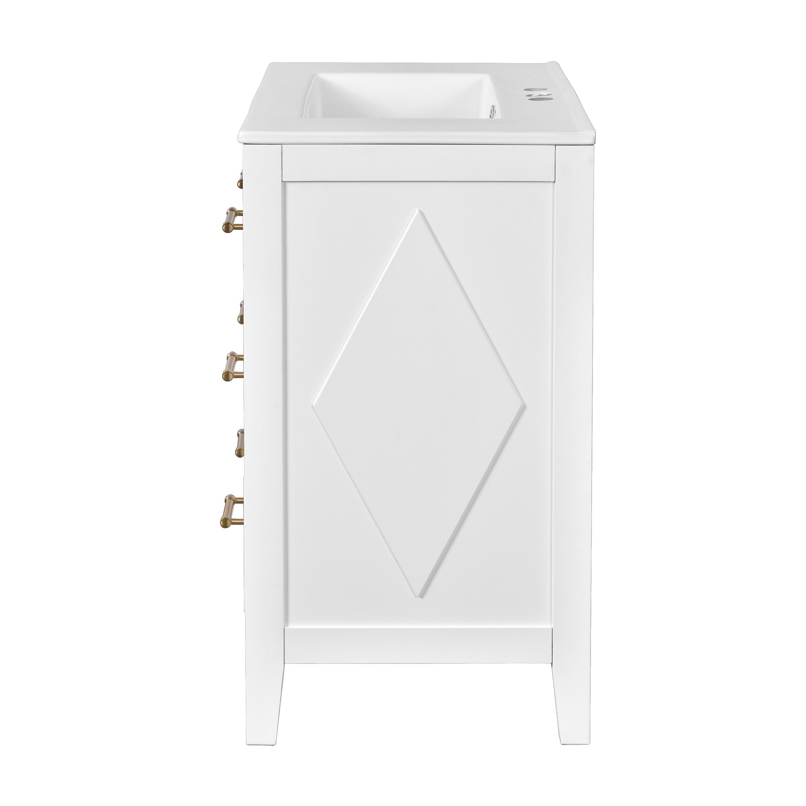 30″ Bathroom Vanity with Ceramic Sink Combo, White, 3 Drawers