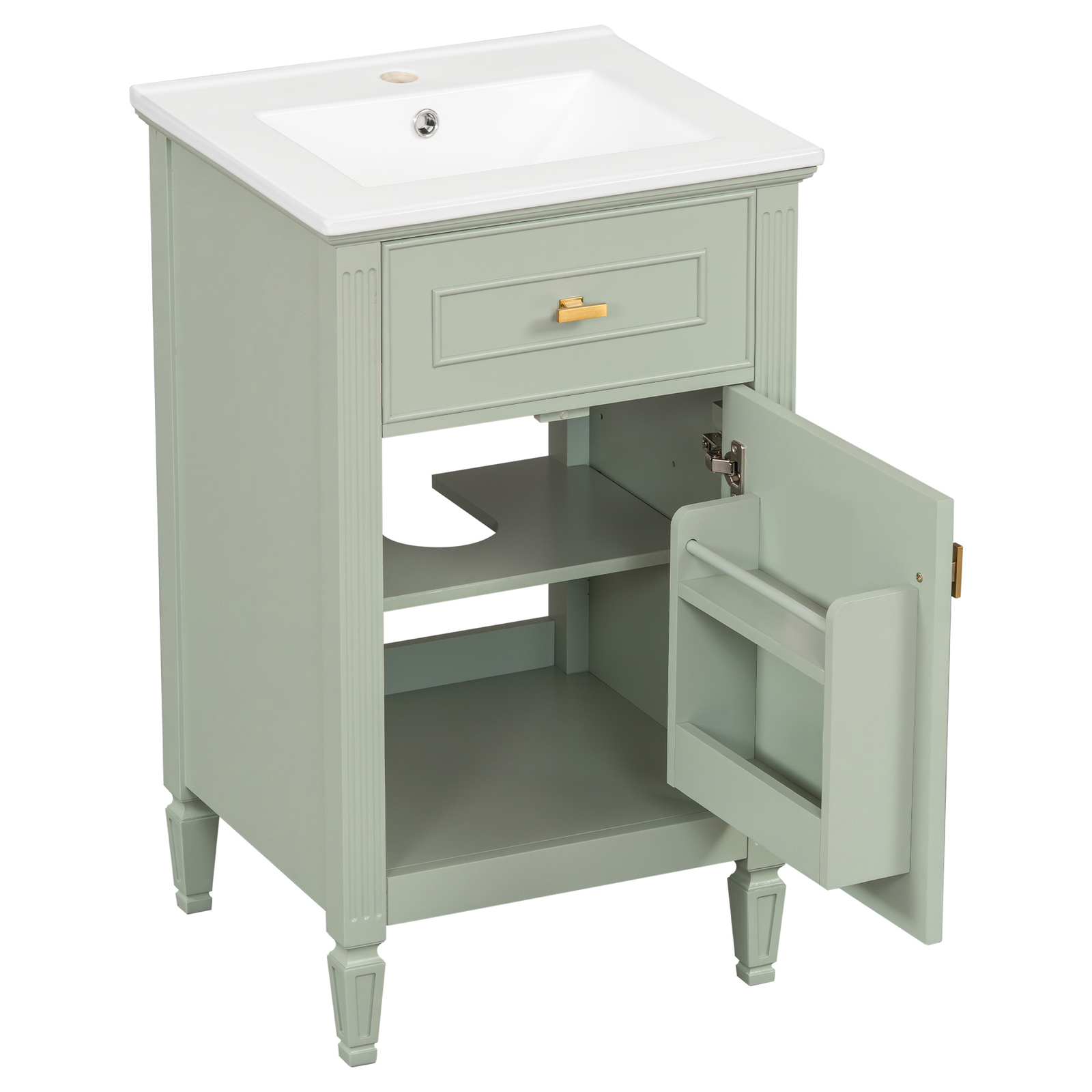 20″ Bathroom Vanity w/Ceramic Sink Modern Storage Cabinet w/Adjustable Shelf