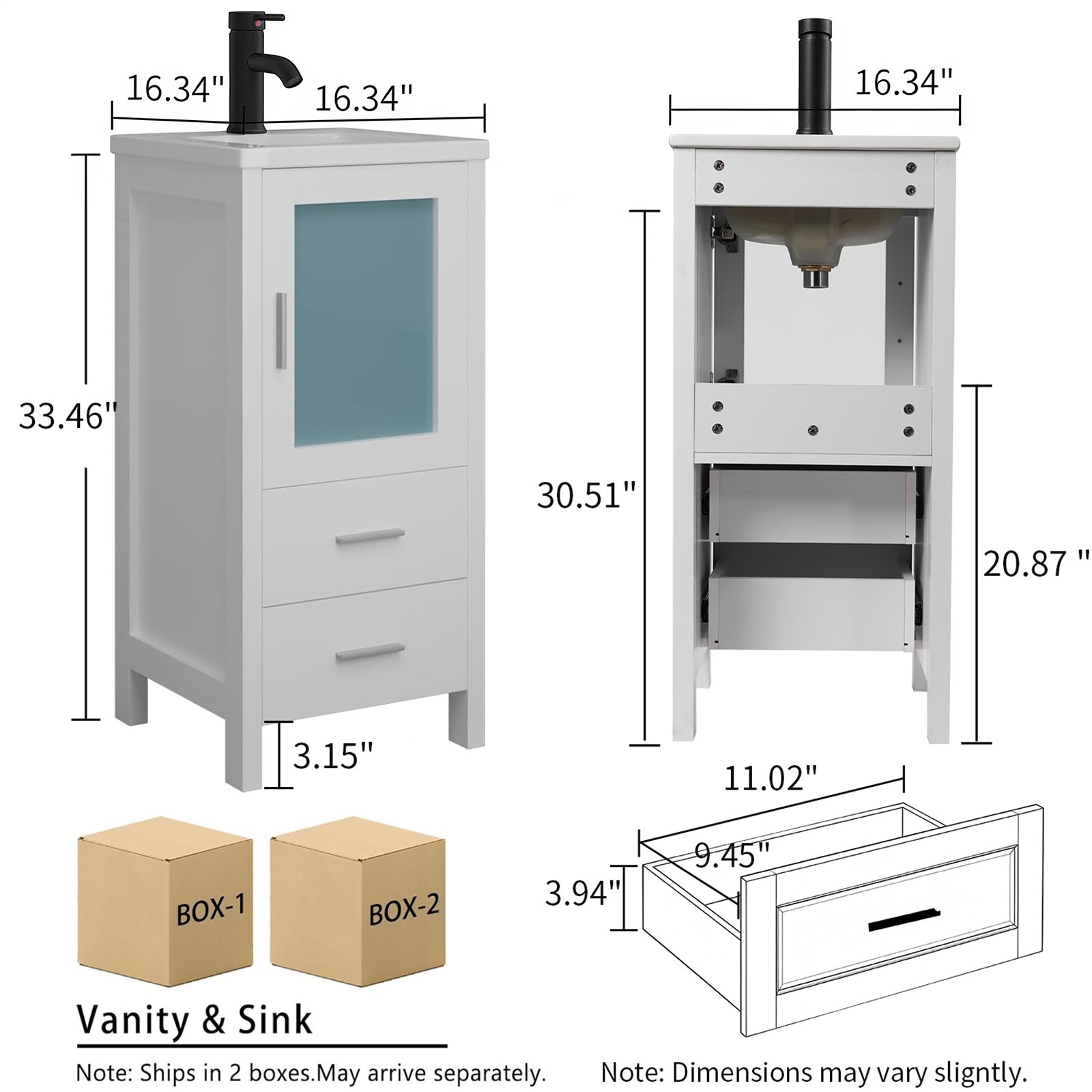 16 IN Bathroom Vanity w/Sink Floating Cabinet Ceramic Sink Combo for Small Room