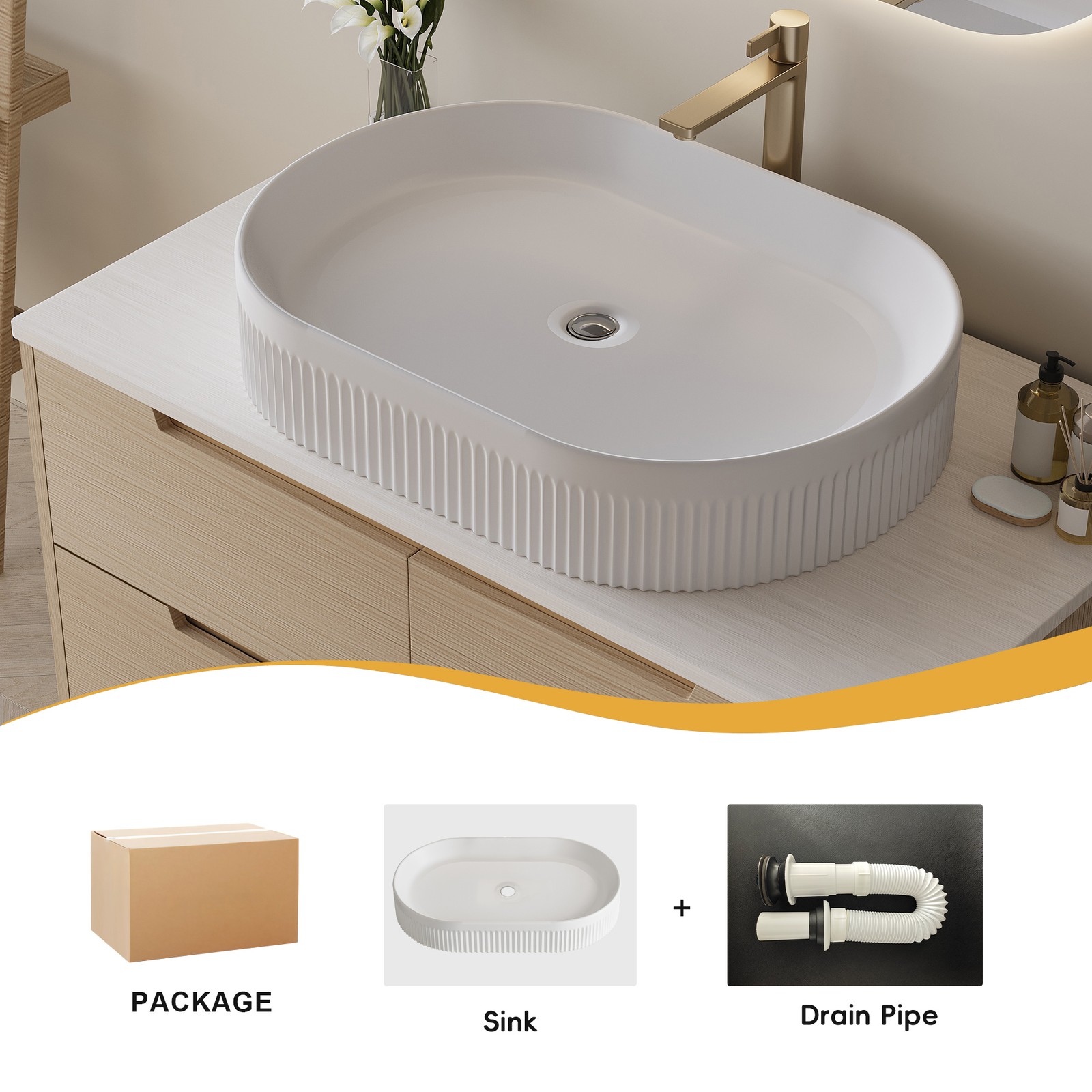 36″ Bathroom Vanity, Freestanding or Wall Mounted with Ceramic Integrated Sink