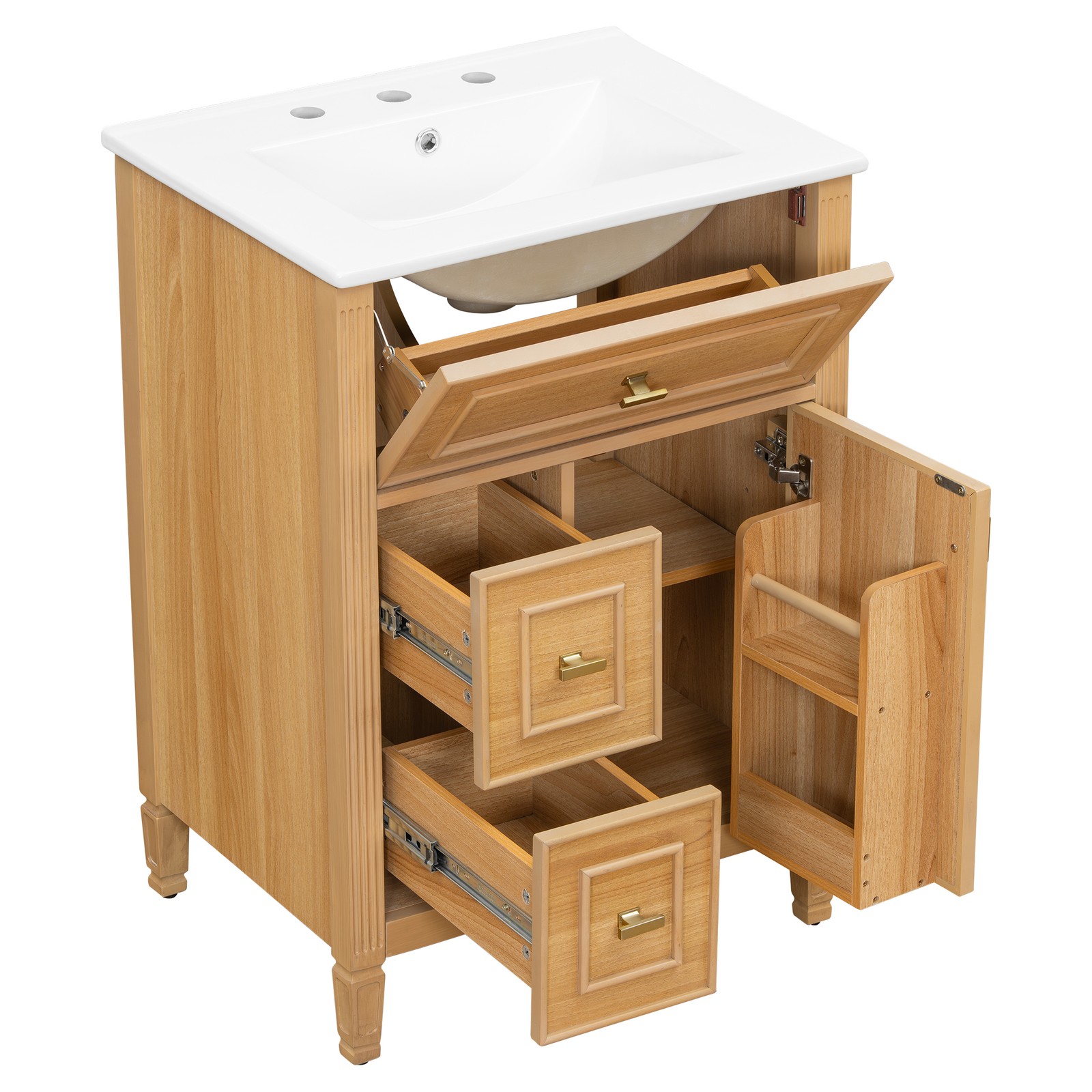24″ Bathroom Vanity with Sink, Wood Storage Cabinet w/Drawers & Adjustable Shelf