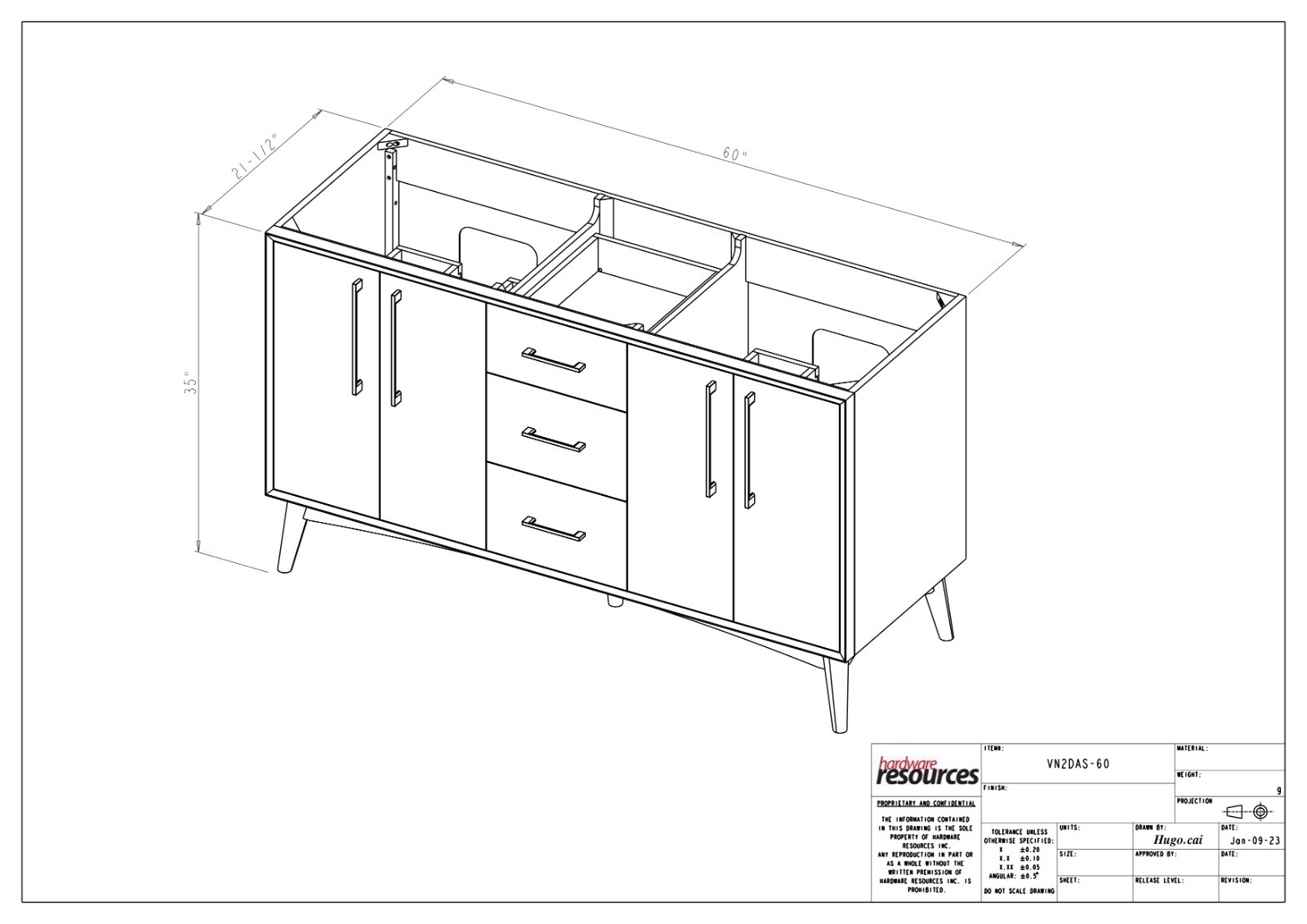 60″ Dashwood Natural Oak Double Bowl Bathroom Vanity + Black Granite Countertop