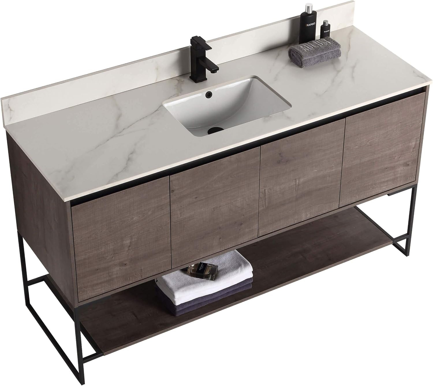 60 Inch Bathroom Vanity with Sink – Modern Knob Free Design, Elegant Space-Savin