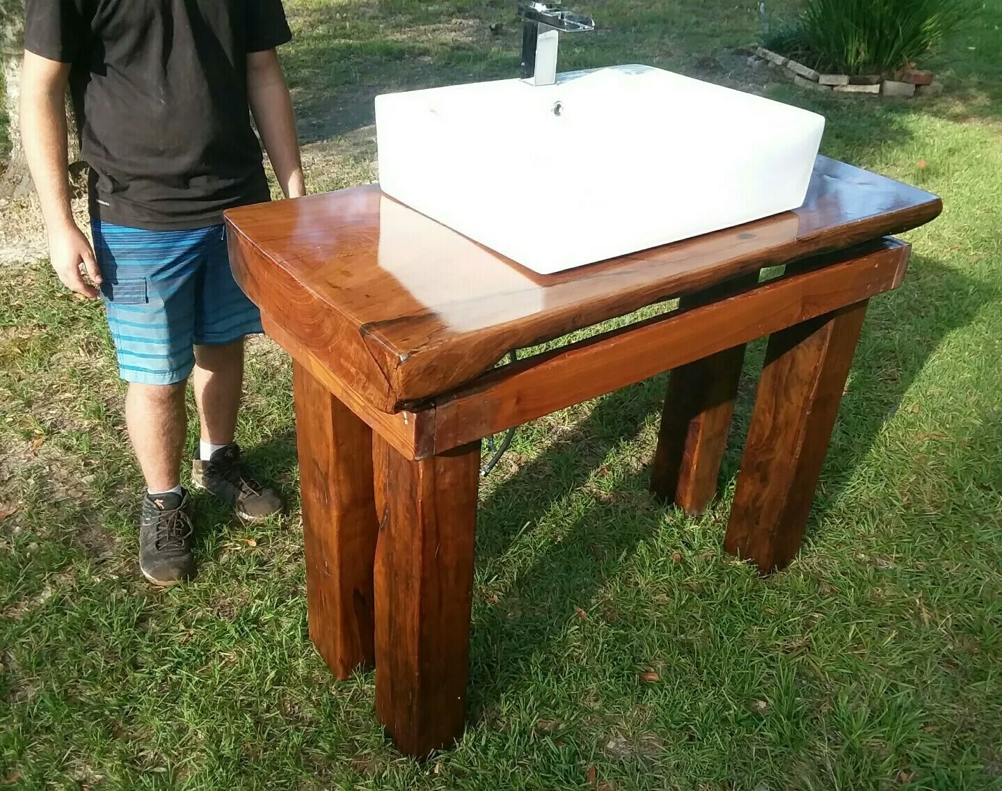 REVERSABLE Ancient Sinker Cypress Rustic Bath Vanity Wood Slab w/Sink & Faucet