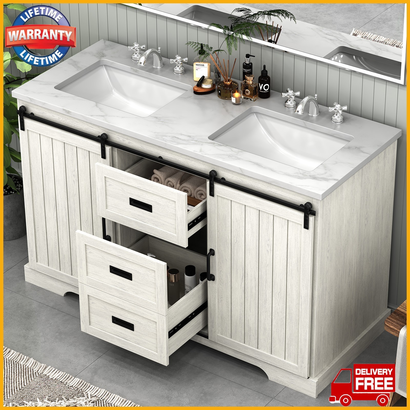 47″ Bathroom Vanity with Sink Combo Freestanding Bath Storage Cabinet w/ Drawers