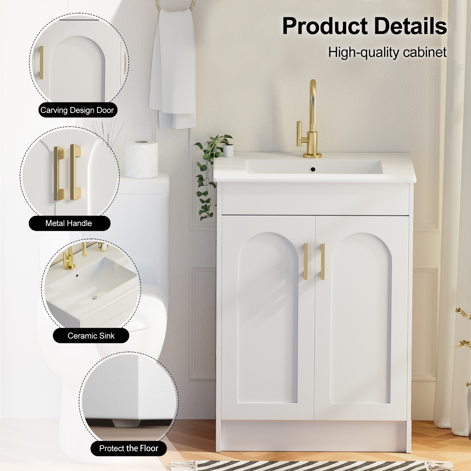 24 Inch Bathroom Vanity with Sink, Freestanding & Wall Mounted Vanity Sink Combo