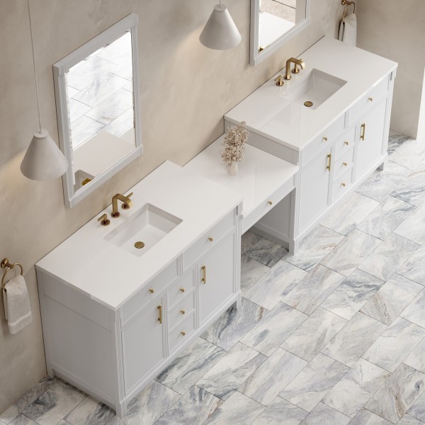 120″ James Martin Bellshire 660-VMC120-BW-3WZ Dual Vanity Cabinet White Zeus Top