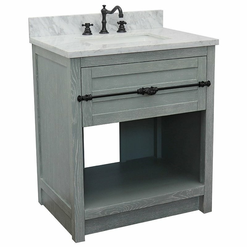 Plantation Solid Wood Rectangle Sink Vanity with White Carrara Top in Ash