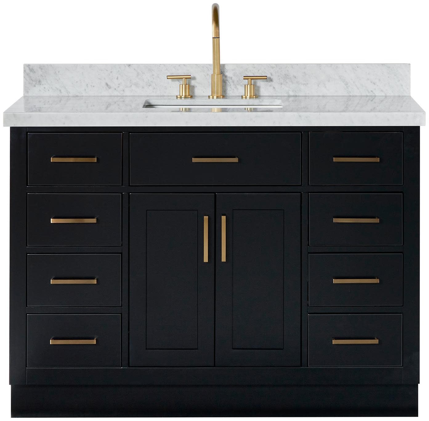 Ariel T049SCWRVO Hepburn 49″ – Black / Italian Carrara Marble Top / Satin Brass