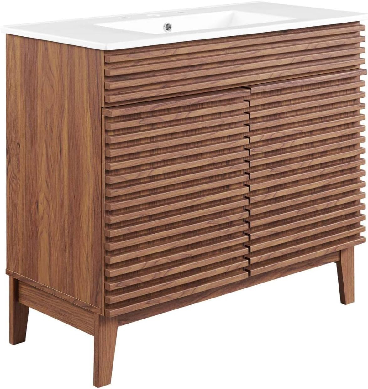 36″ Walnut and White Bathroom Vanity Stylish and Functional Design NEW