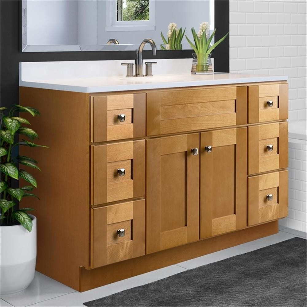 Bowery Hill 49-Inch Assembled Bath Vanity – Birch Base and Solid White Top