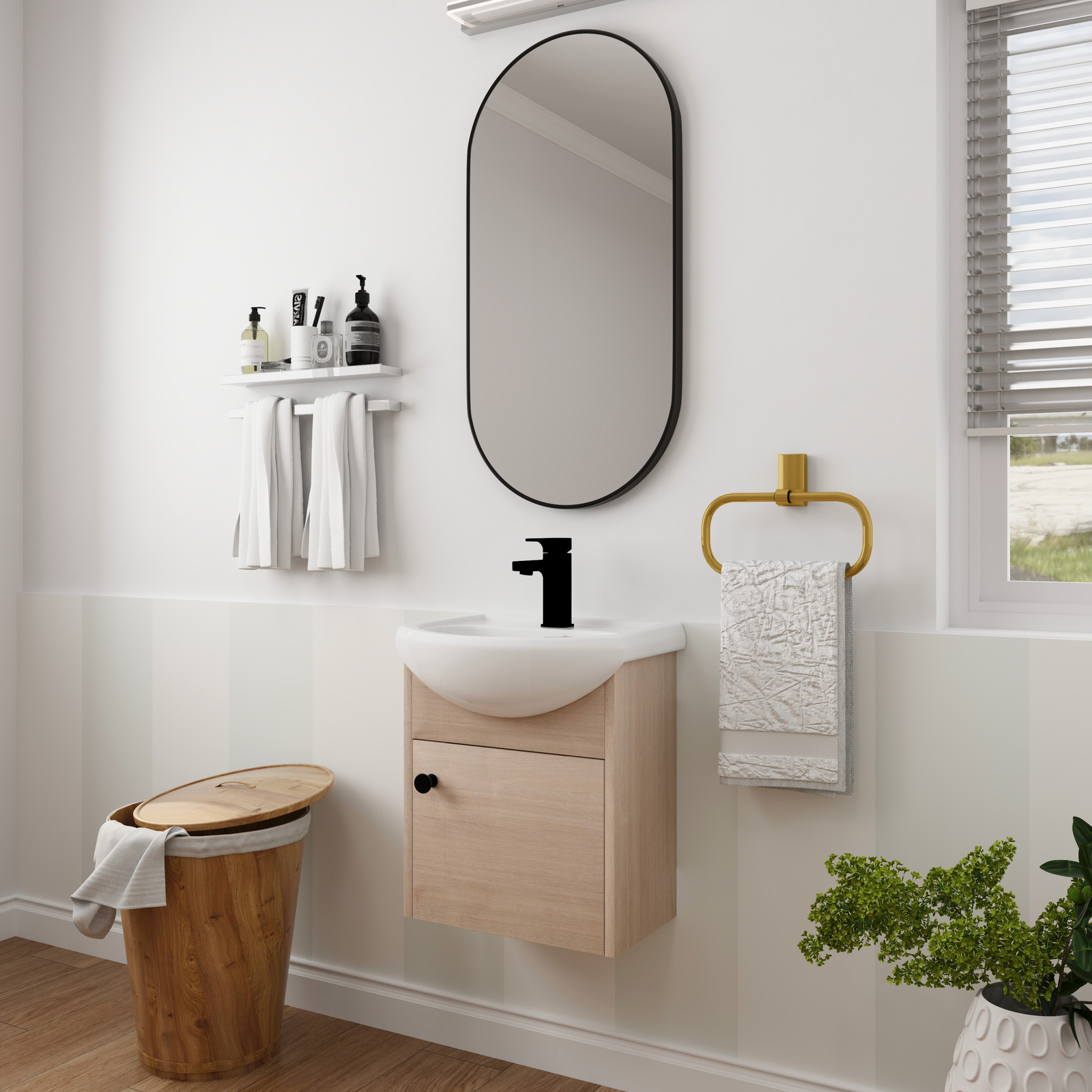 18″Floating Wall Mounted Bathroom Vanity Cabinet Set Sink for Small Space