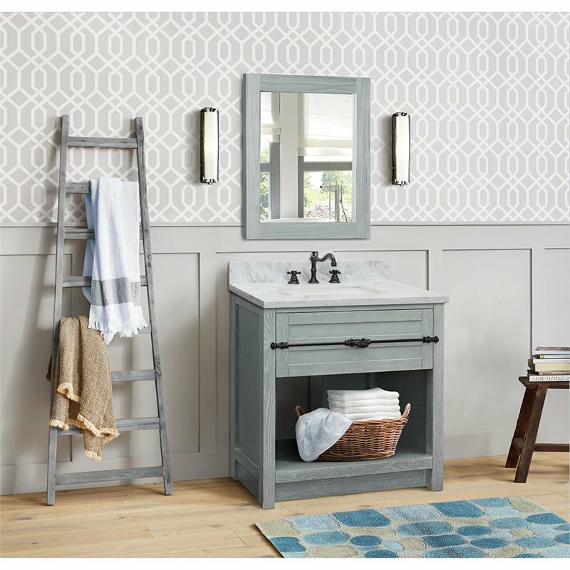 Plantation Solid Wood Rectangle Sink Vanity with White Carrara Top in Ash