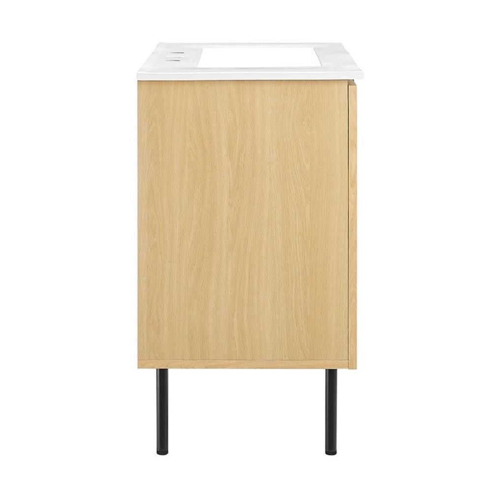 Pemberly Row Contemporary 30″ Wood & Rattan Bathroom Vanity in Oak/White
