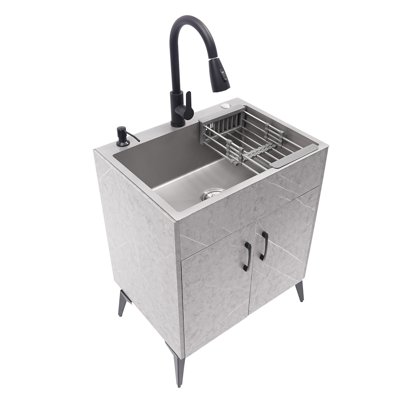 Modern Bathroom Vanity Free Standing Kitchen Cabinet Sink w/ Pull-out Faucet
