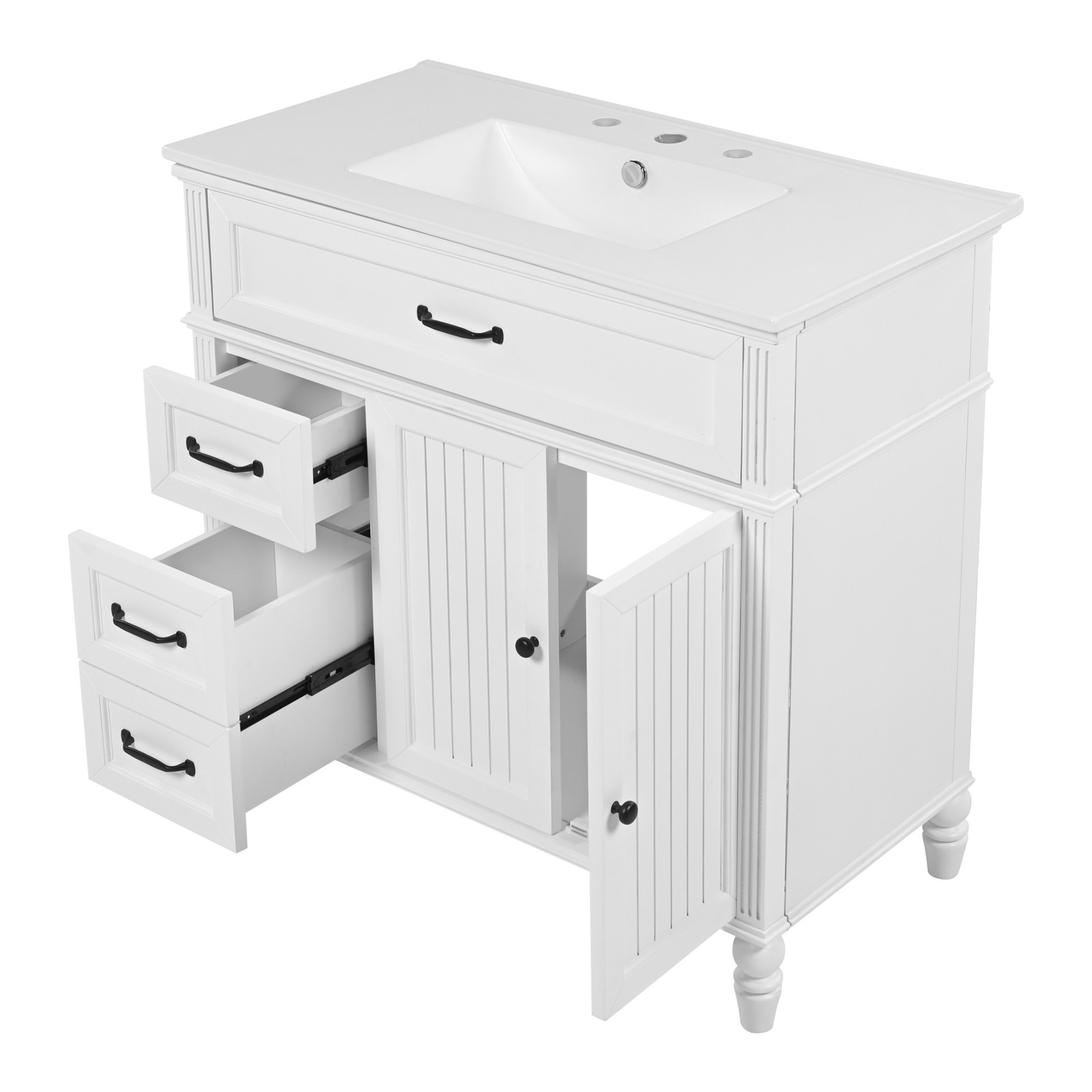 36″ Bathroom Vanity w/Ceramic Sink, Storage Cabinet w/Soft-Close Doors & Drawers