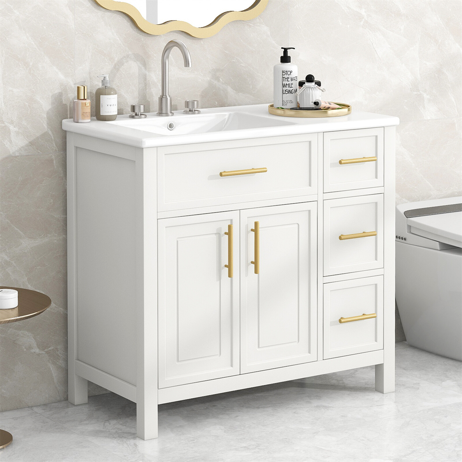 36″ Bathroom Vanity with Sink Bathroom Cabinet with 2 Doors and 3 Drawers
