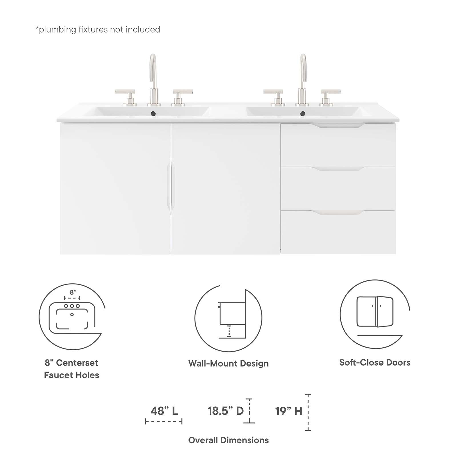 Modway Vitality 48″ Double Sink Bathroom Vanity in White White