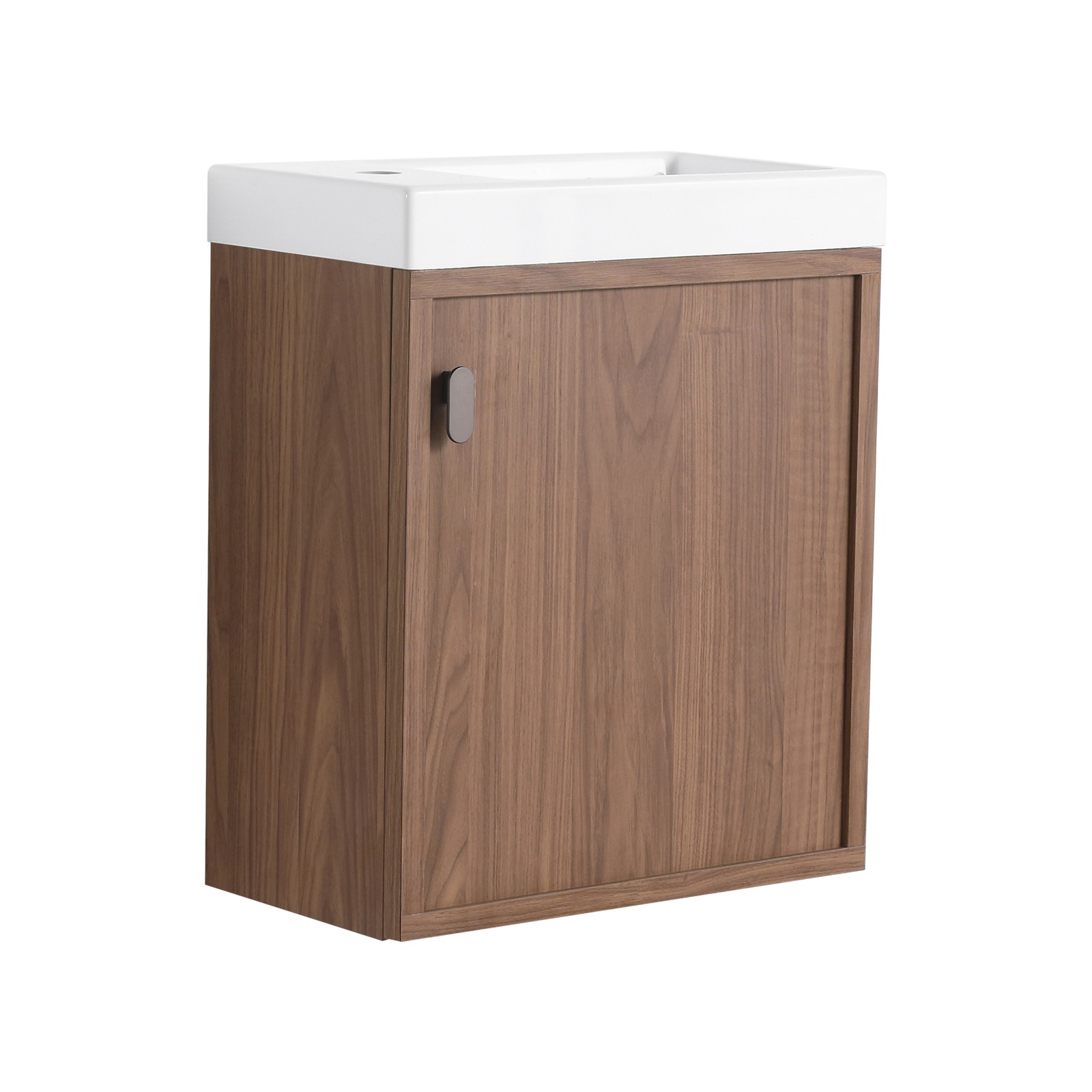 18.5″ Walnut Wall Mounted Floating Bathroom Vanity W/ Door Storage W/ Resin Sink
