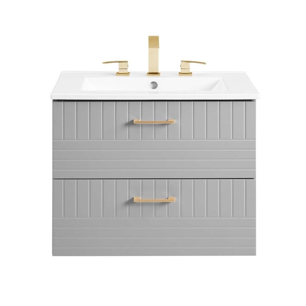 Pemberly Row 24″ Modern Wood/Ceramic Bathroom Vanity in Light Gray/White