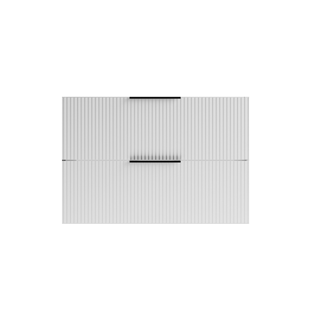 30″ Bathroom Vanity with Ceramic Sink, White Wall Mounted Fluted Cabinet