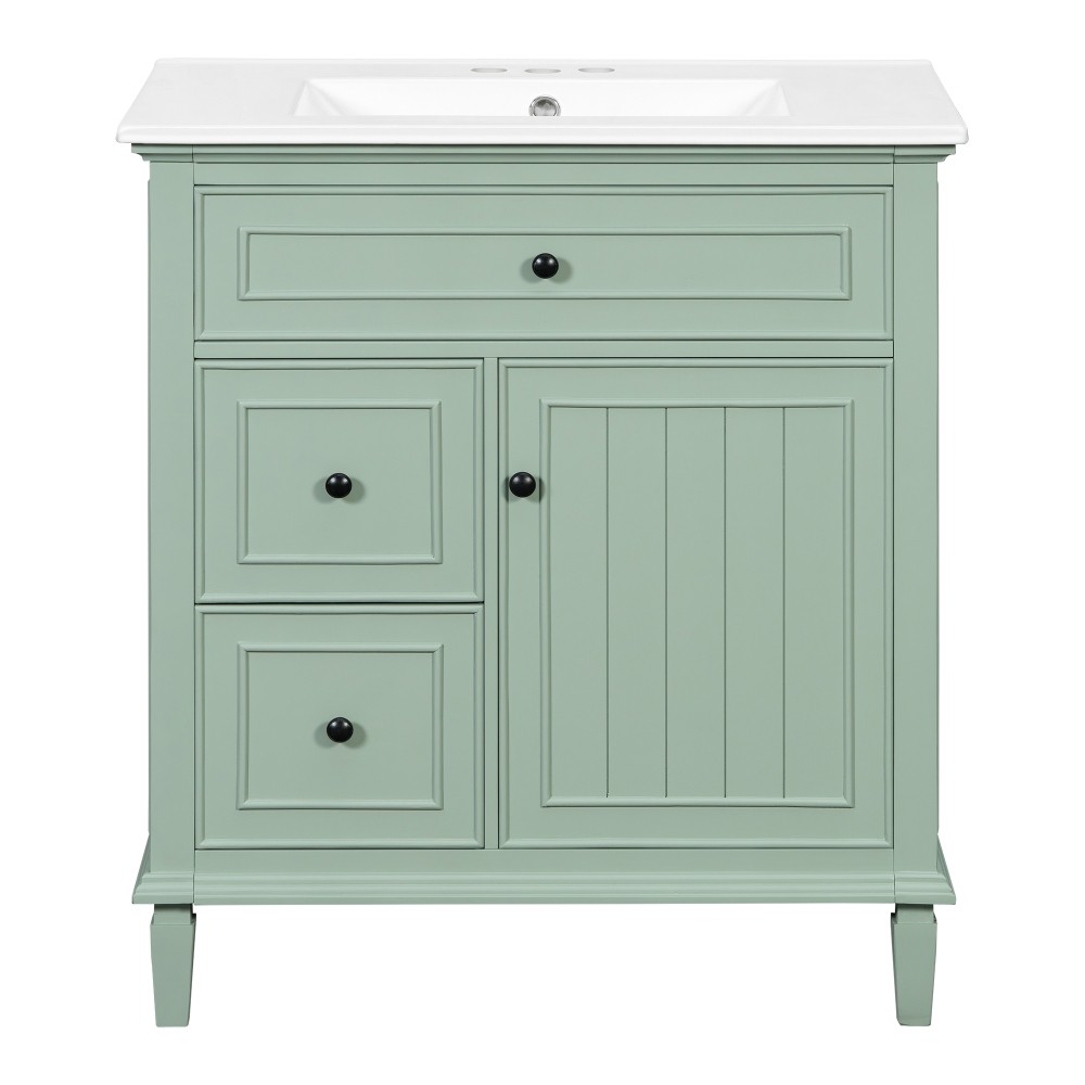 30″ Green Bathroom Vanity with Ceramic Sink Solid Wood MDF Cabinet