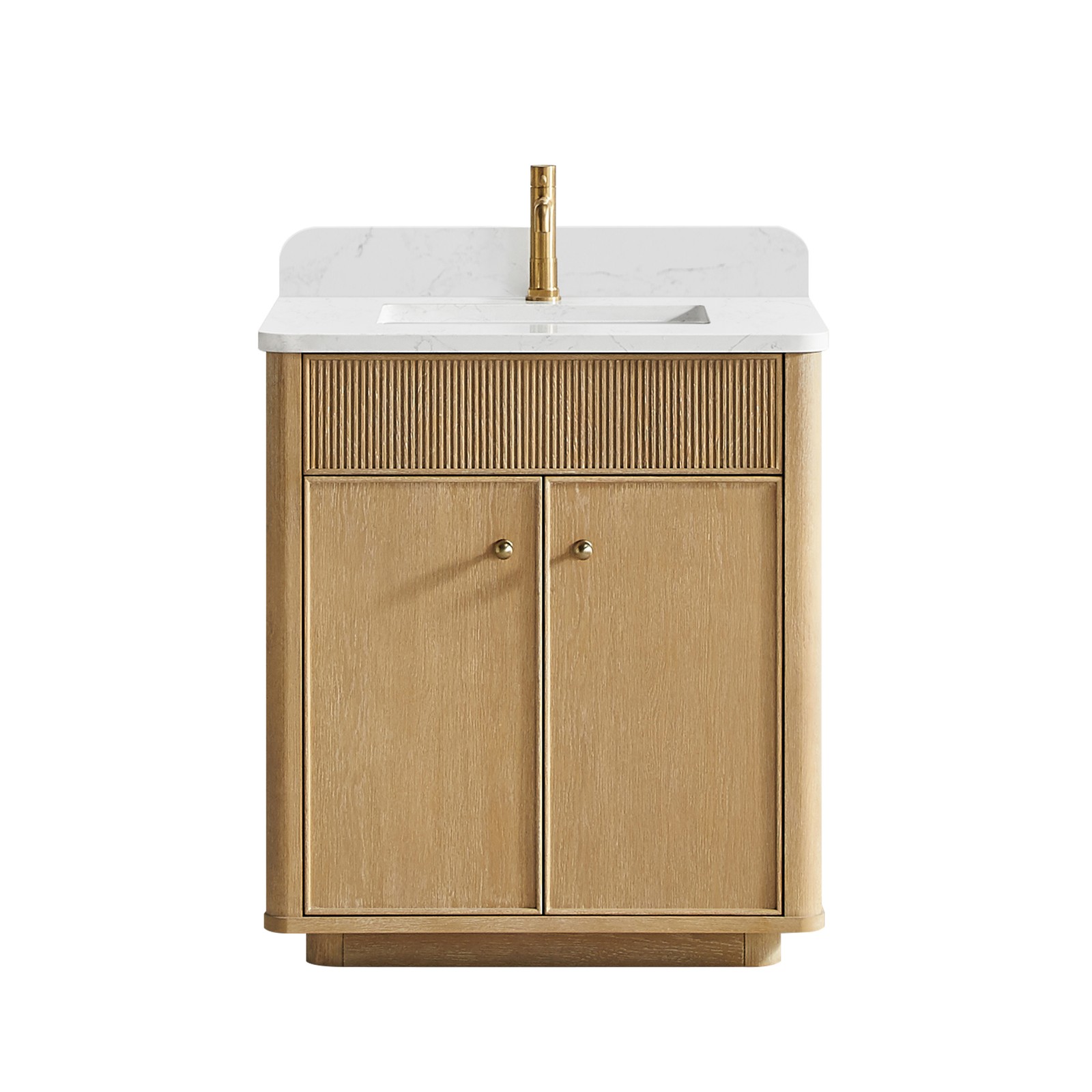 Zogno 30″ Solid Wood Single Bath Vanity in Washed Ash Gray with White Stone Top