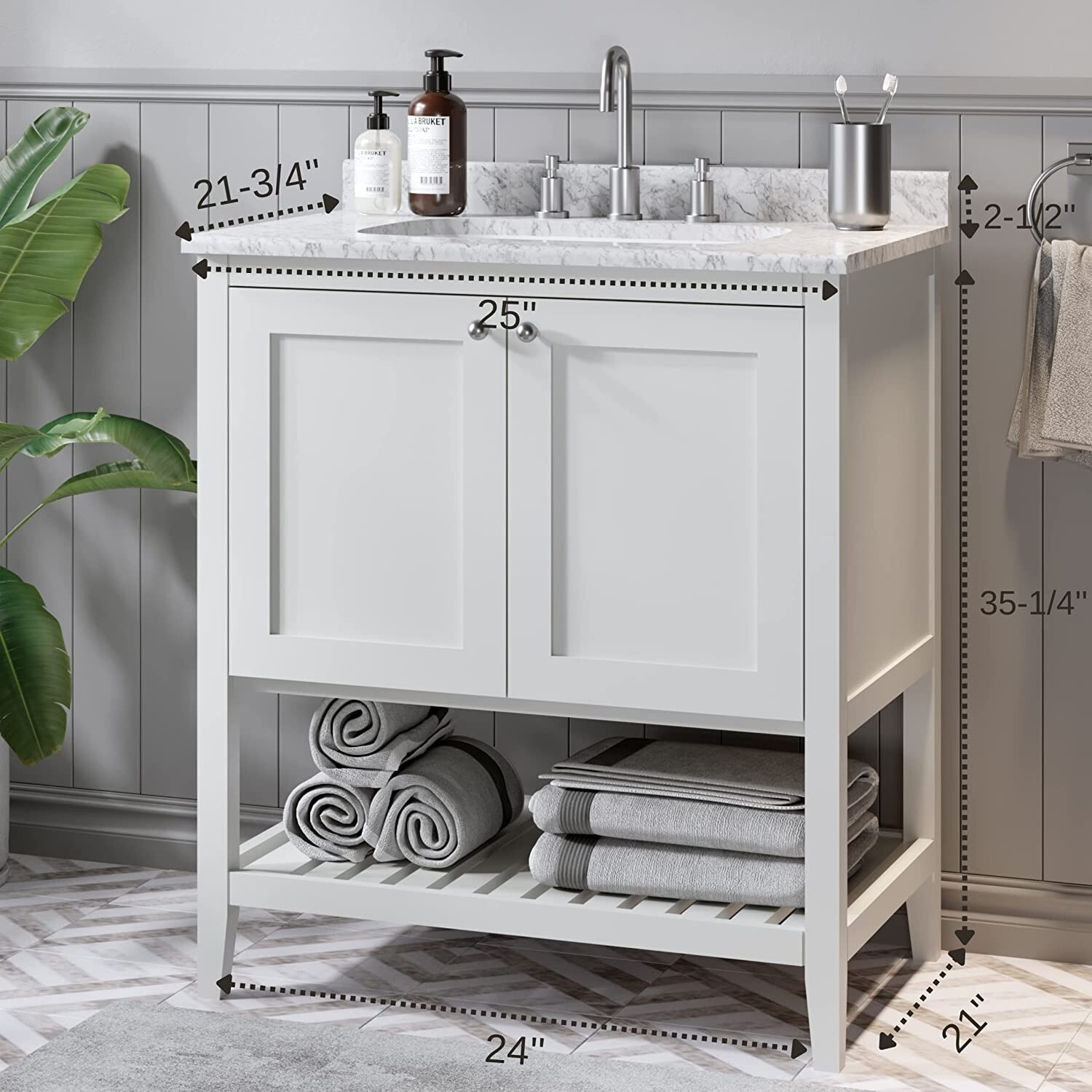 DSR 24” Single Shaker Solid Wood Bathroom Vanity with Calacatta Quartz Top