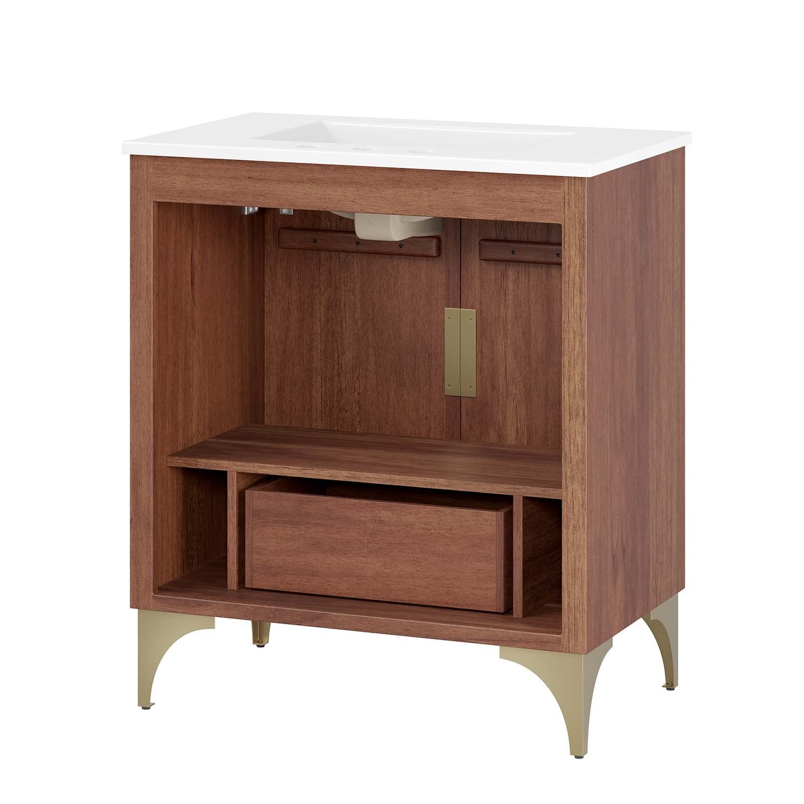 Pemberly Row 30″ Solid Mango Wood Bathroom Vanity in White/Walnut