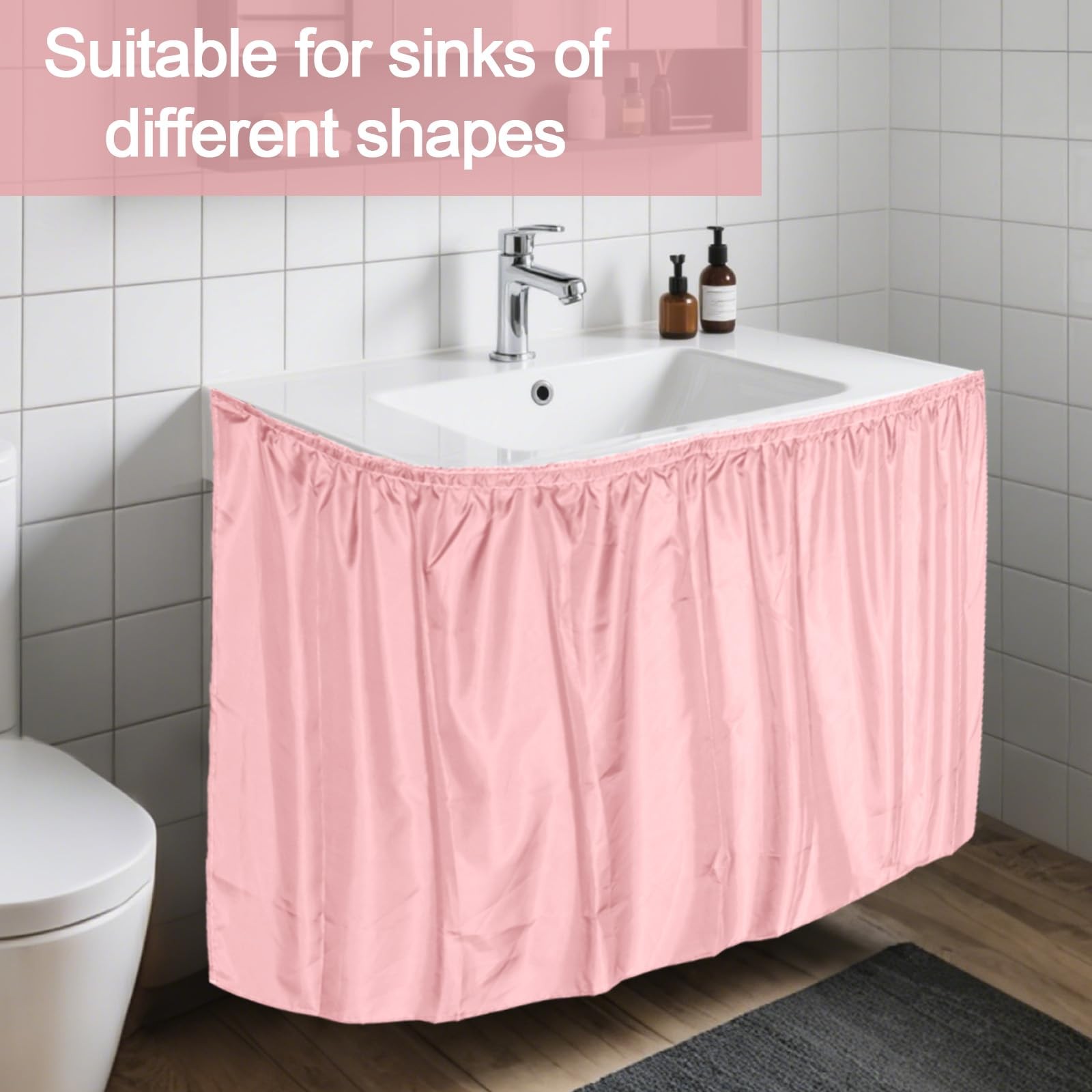 Sink Skirt for Bathroom, 32.7×55.1in Polyester Decorative Sink Curtain Bathro…