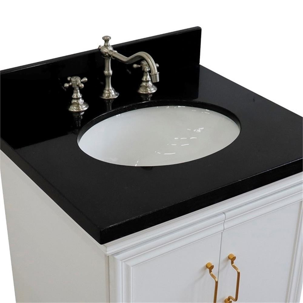 25 in. Single Wooden Vanity White with Black Galaxy Oval Sink
