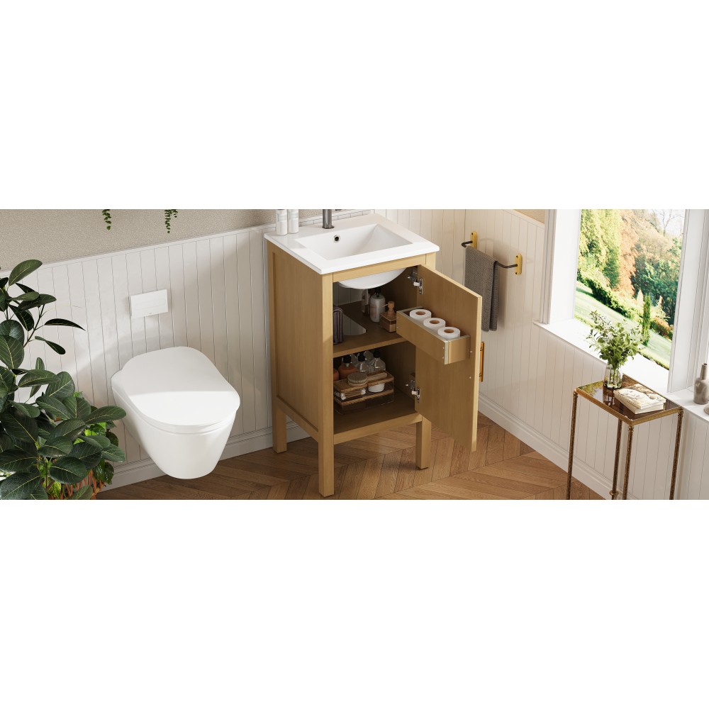 18″ Bathroom Cabinet with Storage, Small Space Solution with Ceramic Sink