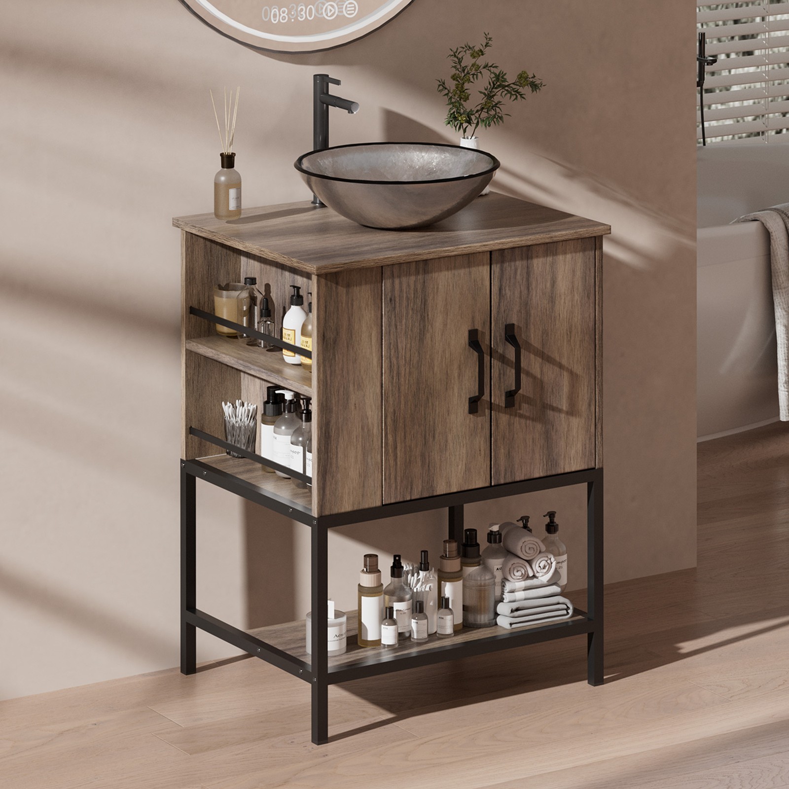 24″ Wooden Bathroom Vanity Single Cabinet White Freestanding Drawers No Fauct