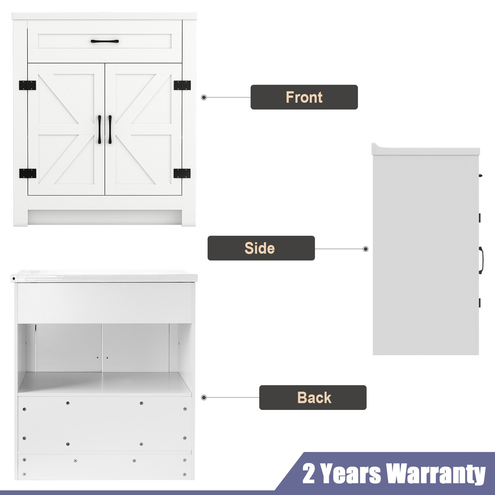 31 Inch Bathroom Vanity Cabinet Ceramic Sink Double Doors Storage Cabinet
