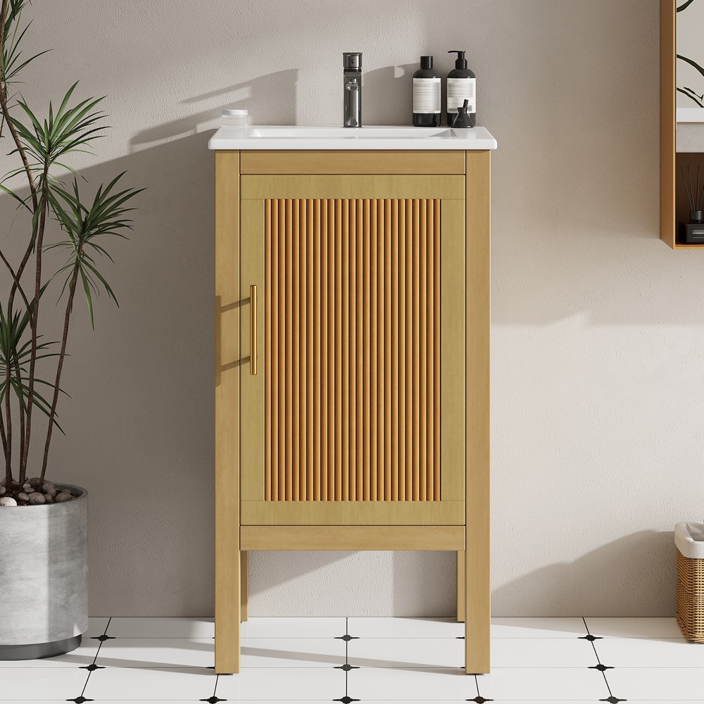 18″ Bathroom Cabinet Small Space Solution with Ceramic Sink Soft-Closing Hinges