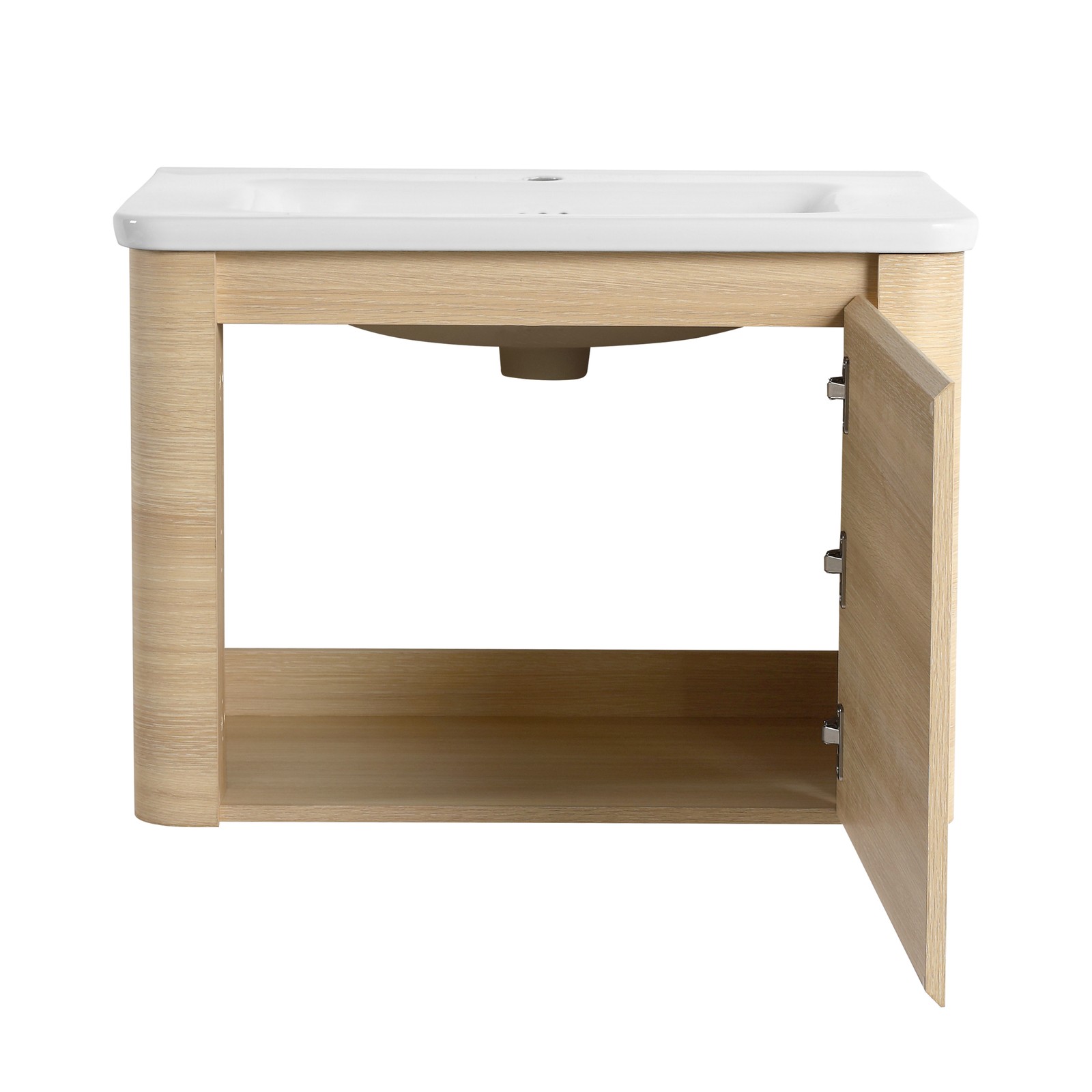 68in Plywood Wall-Mounted Bathroom Vanity W/ 2x White Ceramic Sink and Shelves